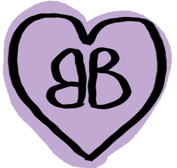 Un coeur mauve avec un B en miroir en son centre.